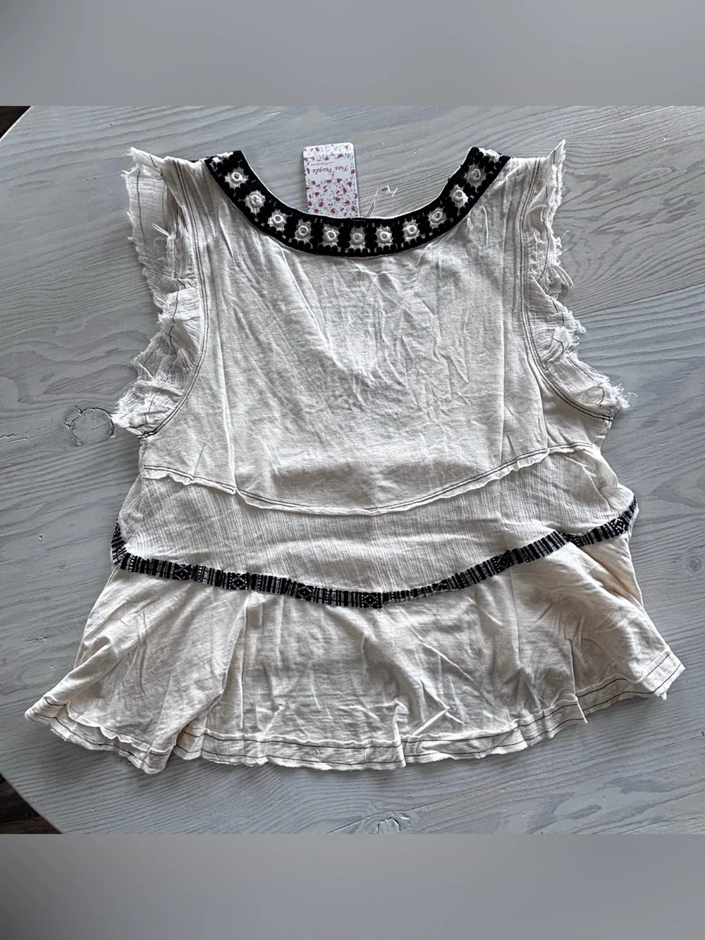 Free People Market Place V-Neck Top in the color Ecru Combo Size Small